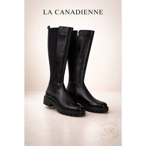La Canadienne Arrow Black Leather Knee High Boots 9.5M Lug Sole Zip NWOB